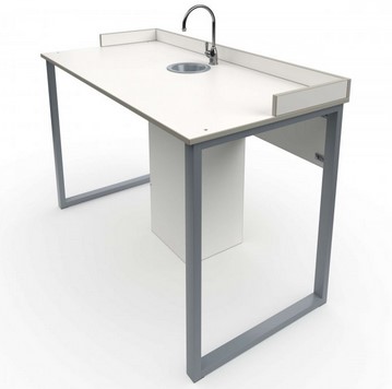 Стол ученический лабораторный с сантехникой и бортиками на прямоугольной трубе "Формат"