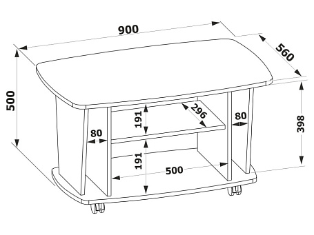 Узкий журнальный столик на колесах СЖ-3