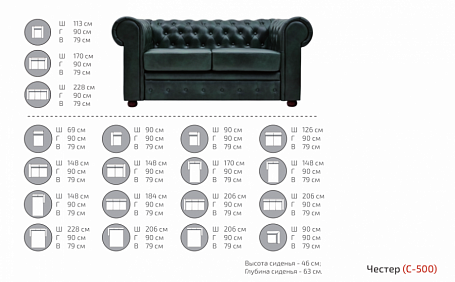 Двухместный диван с подлокотниками С-500 Честер